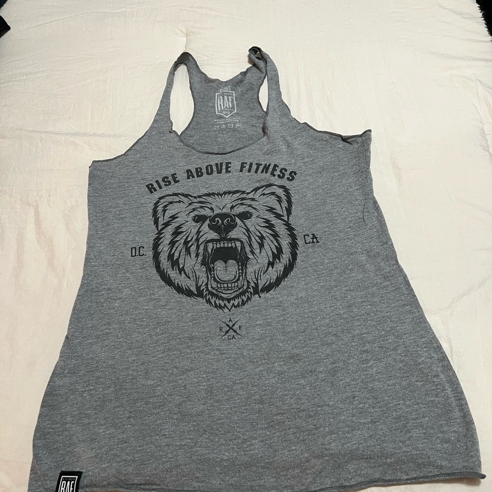 Gray Racerback Tank Top with Black Graphic